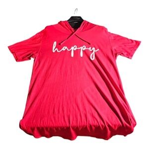 On Fire Hooded Graphic T-Shirt Womens 1X Red Excellent Short Sleeve Happy‎ Tee
